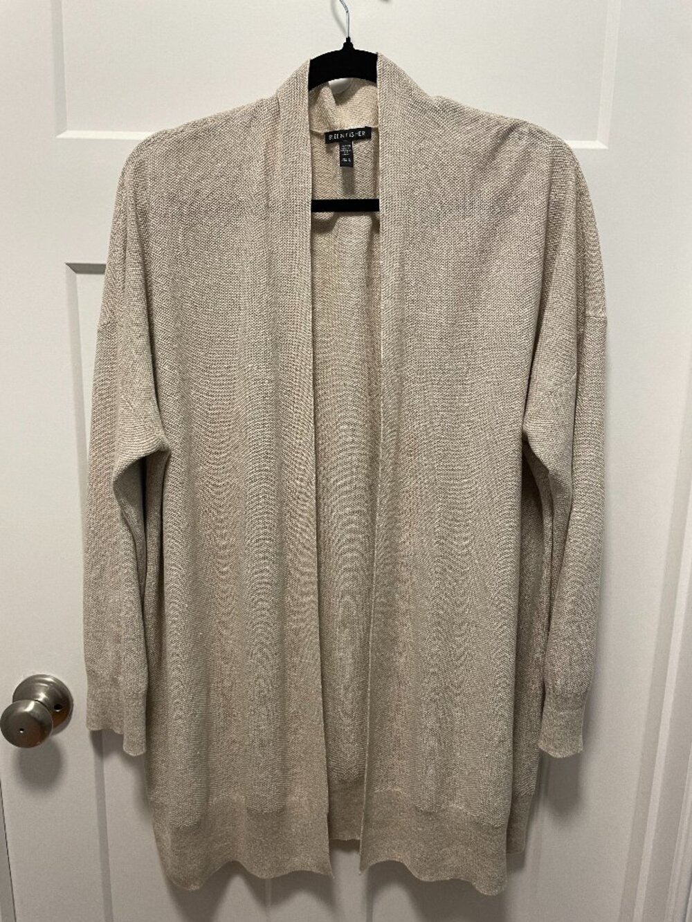 Eileen Fisher Organic Cotton Linen Knit Cardigan Long Duster Lagenlook Size L